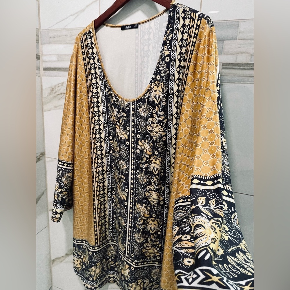 Lilly Women’s Boho Maxi Dress 3/4 Sleeve Mustard Black Floral 4XL Western comfy - Picture 5 of 12